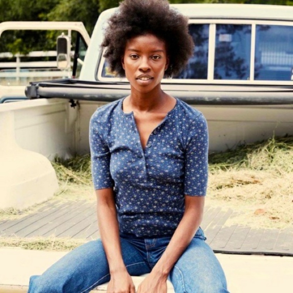 Doen Navy Blue Floral Henley Top